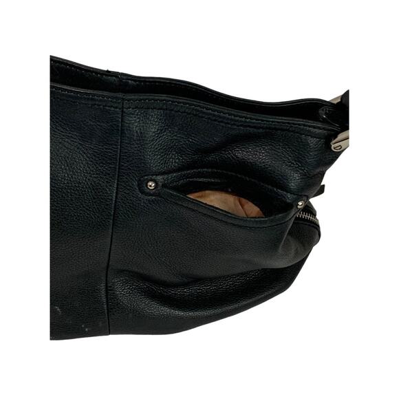 B Makowsky Black Pebbled Leather Shoulderbag Side Zip Pockets - Picture 6 of 11